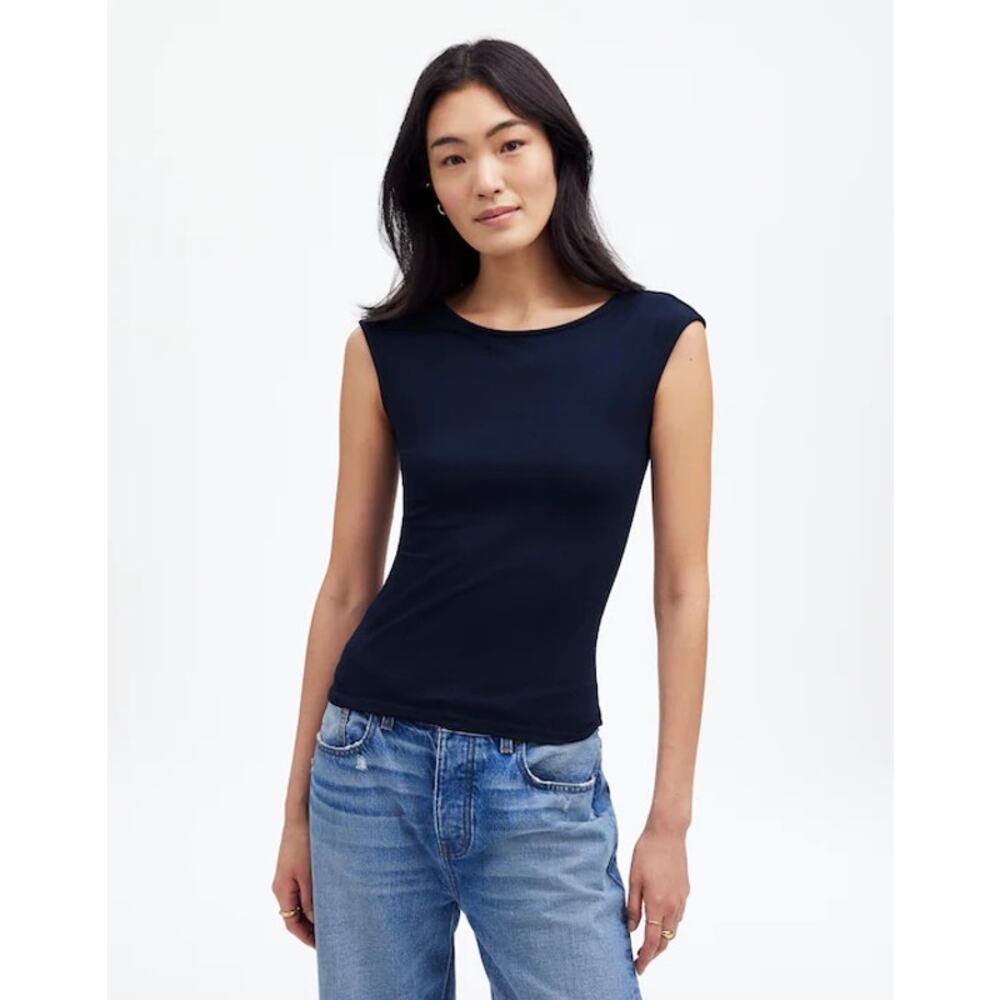 Madewell Scoopneck Cap-Sleeve Tee Deep‎ Indigo XS NR343 Elevated Base Layer